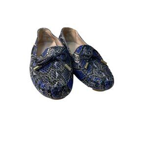 Cole Haan Driving Shoe Blue Snakeskin-Print Loafers Size 8.5 Leather Upper EUC